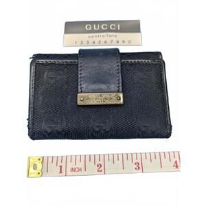 Gucci Wallet Purse Black Canvas Leather Womens Mens Authentic Vintage